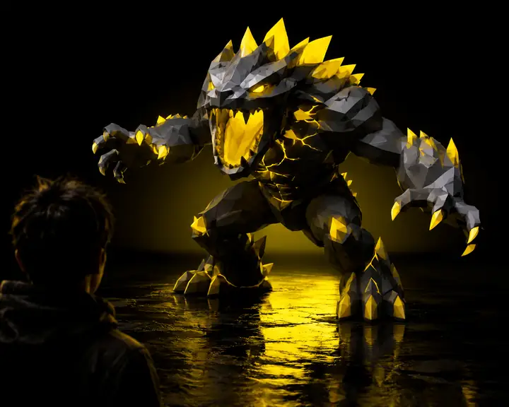 Geriggtes und animiertes Low-Poly-Monster
