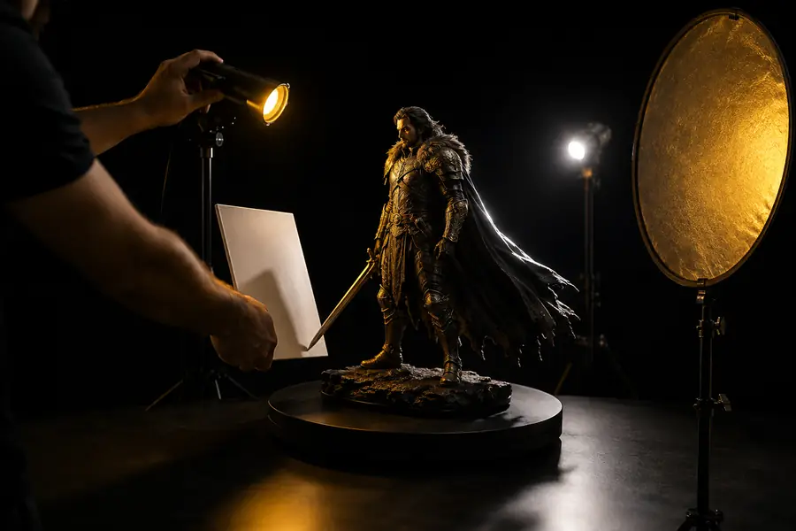 3D model with a key light, soft fill, and clear edge separation